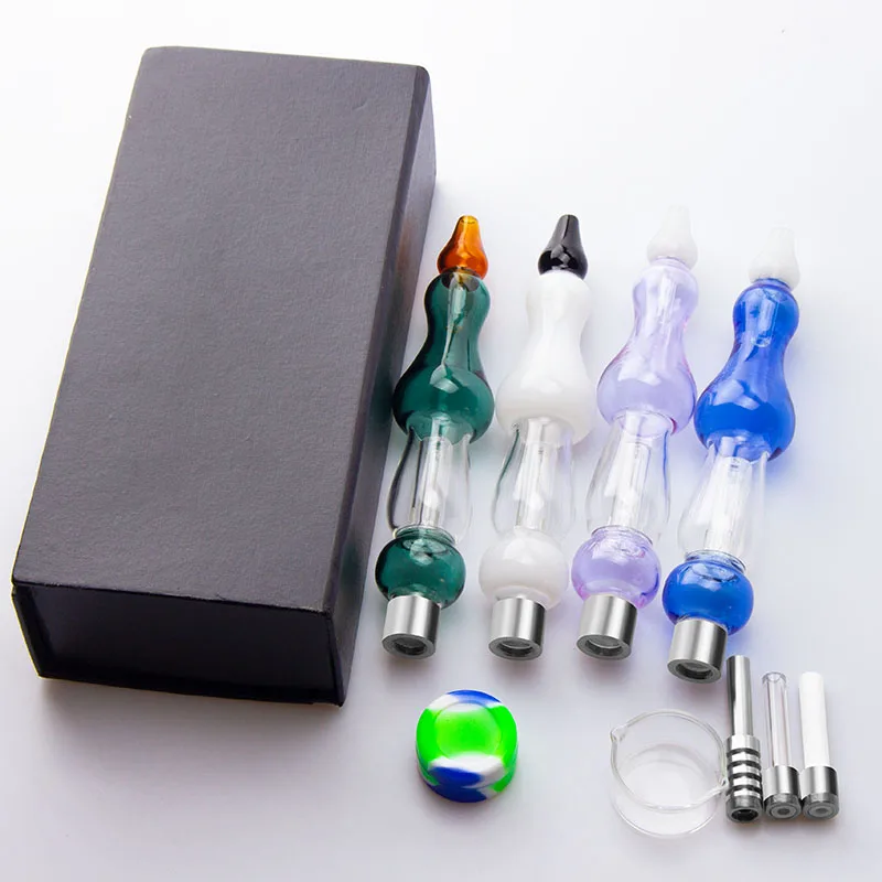 
Factory Wholesale Calabash Colorful Oil Burner Dab Tool Water Bubbler Titanium Quartz Ceramic Nail Clip Glass Smoking Hookah Kit 