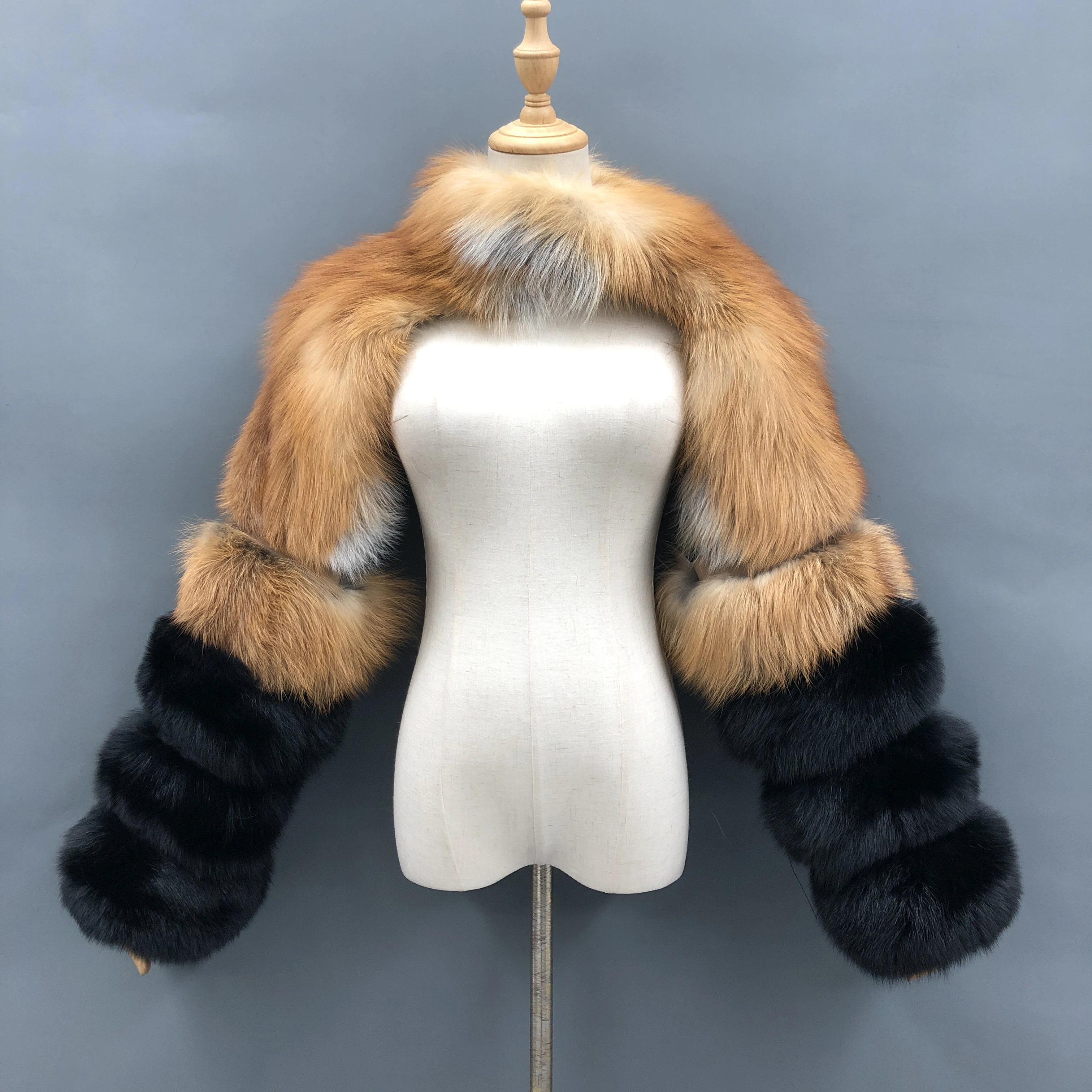New popular unique design 2 tone fox fur color combo Arm Fox fur Sleeve