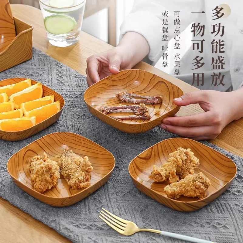 Hot Sale Simple wood grain bone spit dish set home commercial afternoon tea fruit plate nut snack plastic plate