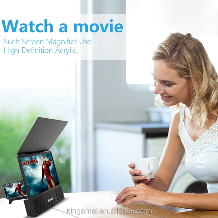 Kingamei2021 8 inches Screen Magnifier 3D Smart Mobile Phone Movies Amplifier with Bluetooth Speaker HD portable Phone Projector