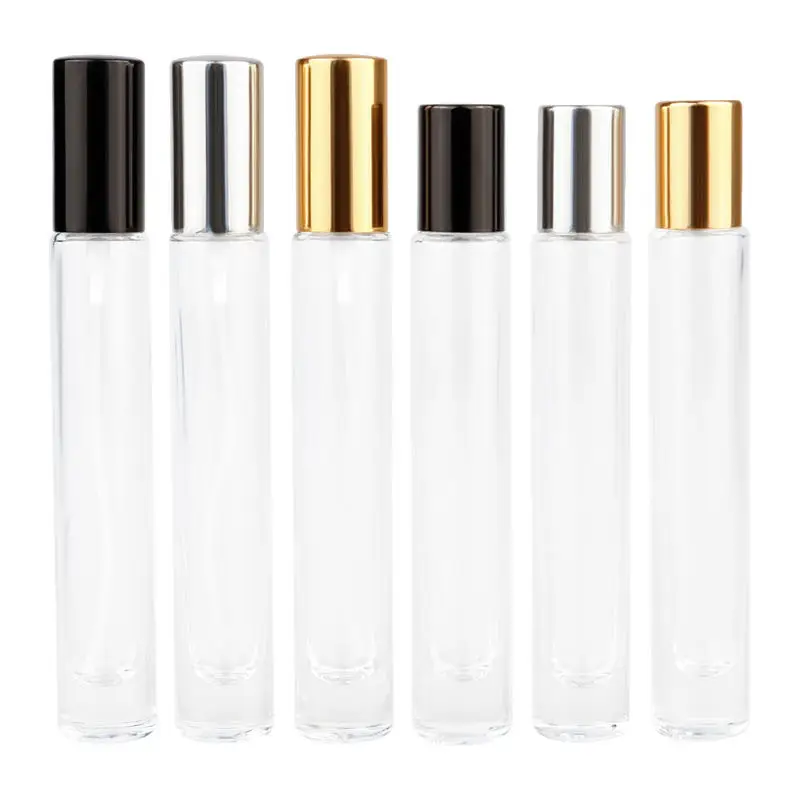 Transparent oil perfume bottles clear gold sliver black cover 10ml from China supplier