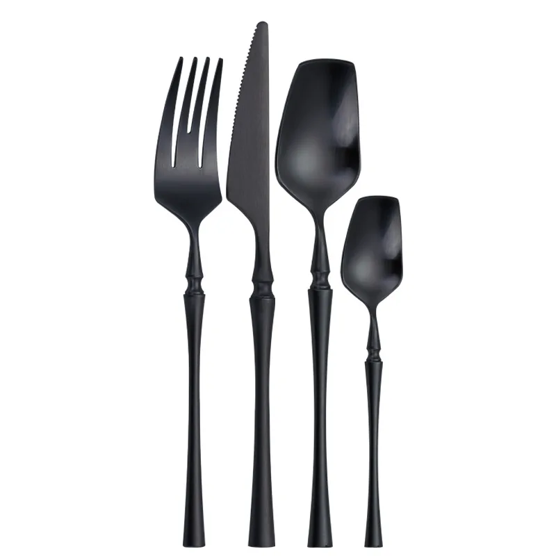 Promotion restaurant black handle gold flatware dinner set for wedding gift gold and black cutlery stainless steel cutlery