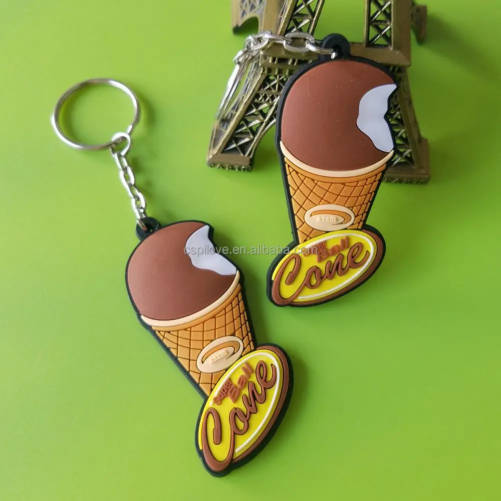 Factory custom advertisement giveaway promotional gifts ice cream shape rubber keyring 2D soft pvc keychain