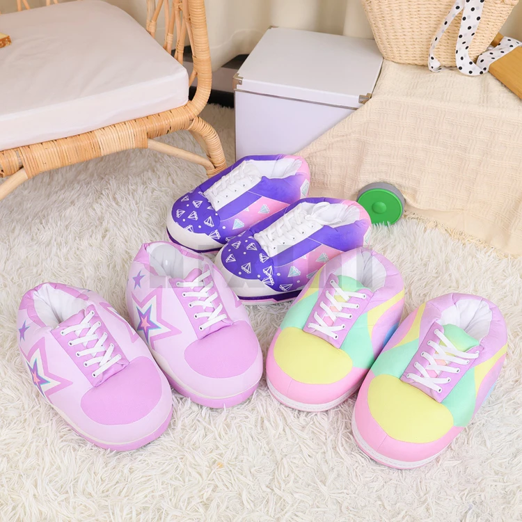 Wholesale custom winter warm super soft plush sneakers slippers house sneaker basketball slippers