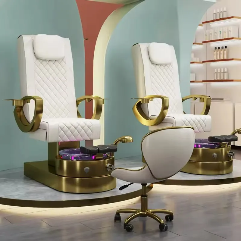 Luxury white and gold nail salon foot spa pedicure chairs modern electric reclining manicure chair for clients