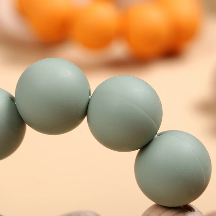 20mm High Quality Silicone Beads Teething Chew Toy Baby Wooden Teether Ring Soft Toy 9*7.5*4cm DL13-034 Eco Friendly CN;GUA 55g