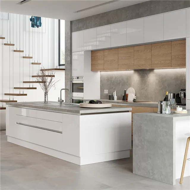 High Gloss White Lacquer Modern Smart 2 Pac Kitchen Cabinet
