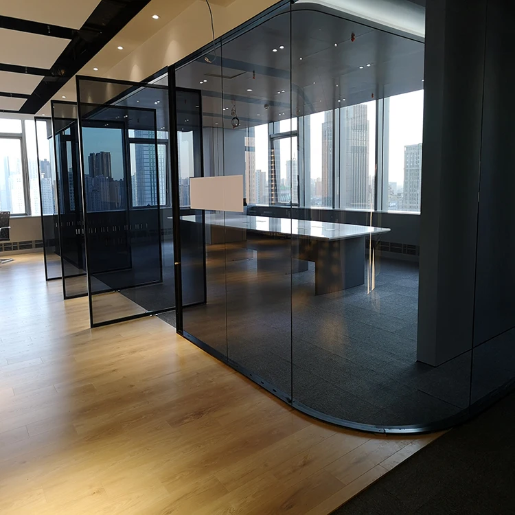 Minimalist removable furniture  room separation tinted glass modular Office gray glazing partition wall