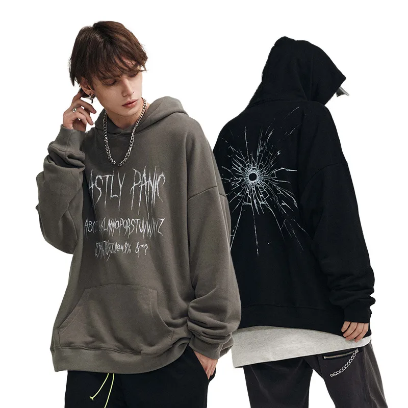 Hot Sale No String Hoodies Unisex Oversized 100% Cotton Graphic Hoodie Front Back Screen Printing Pullover