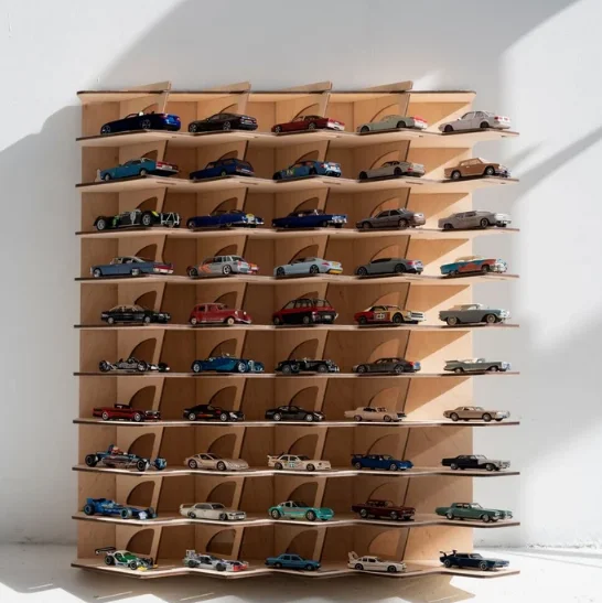 Rustic Wall Floating Wooden Toy Car Display Shelf Matchbox car storage garage Stand For Toy car organizer