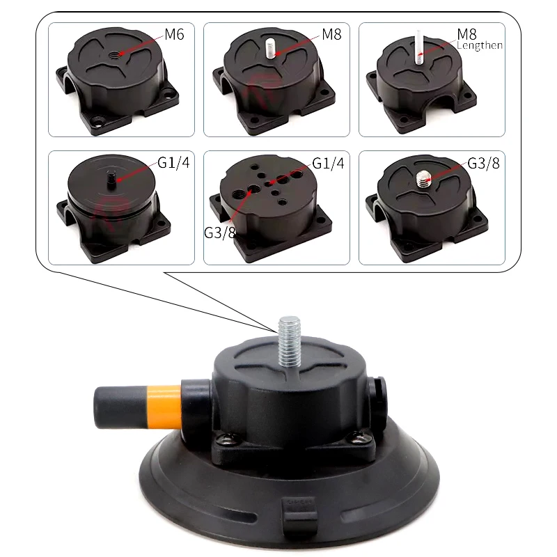 5inch New Size Vacuum Suction Cup Glass Lifter Hand Pump with M6 M8 1/4 3/8 Thread for Car Roof Rack