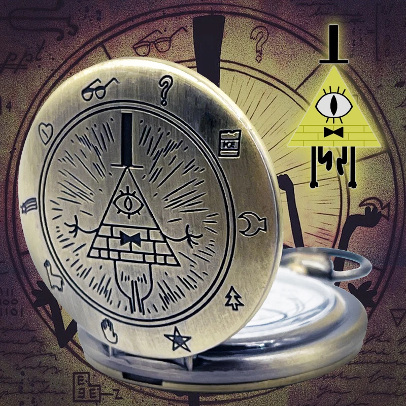 Retro Bronze Necklace Jewelry Chain Clock Quartz Analog Steampunk Bill Cipher Gravity Falls Pocket Watch For Men Gift