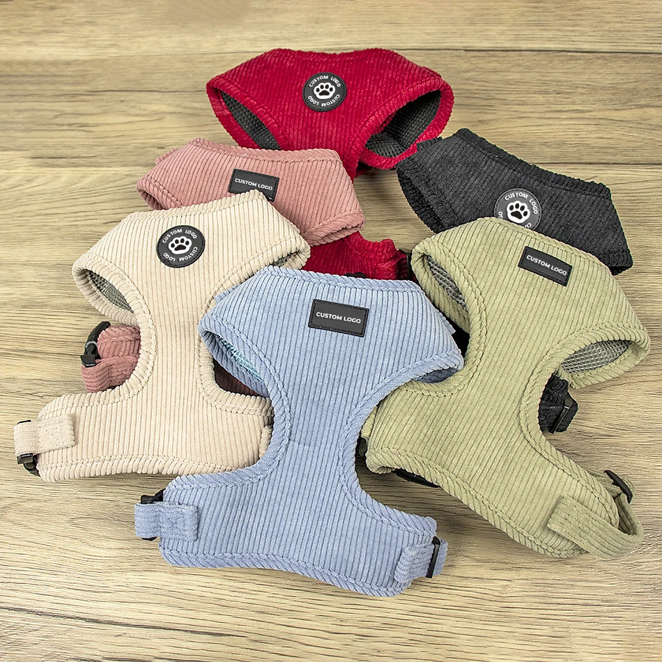 Soft velvet corduroy dog harness custom color pet harness vest and dog collar leash dog accessories