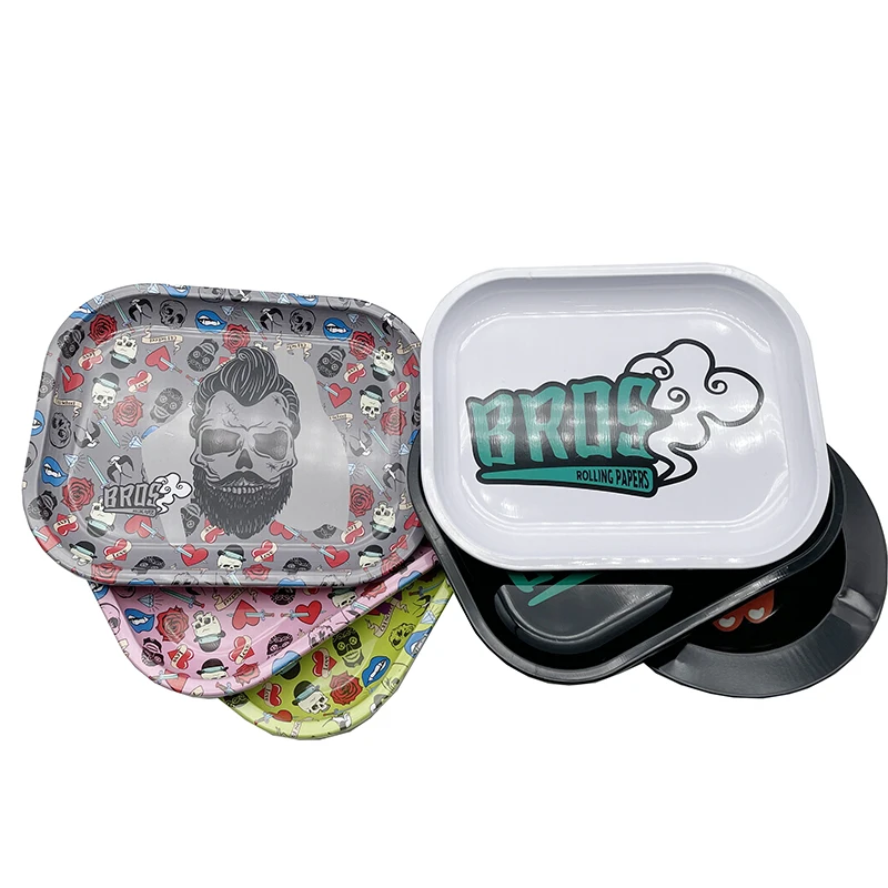 bros Custom logo tobacco Smoking tray Rolling Paper tin plate smoking rolling tray