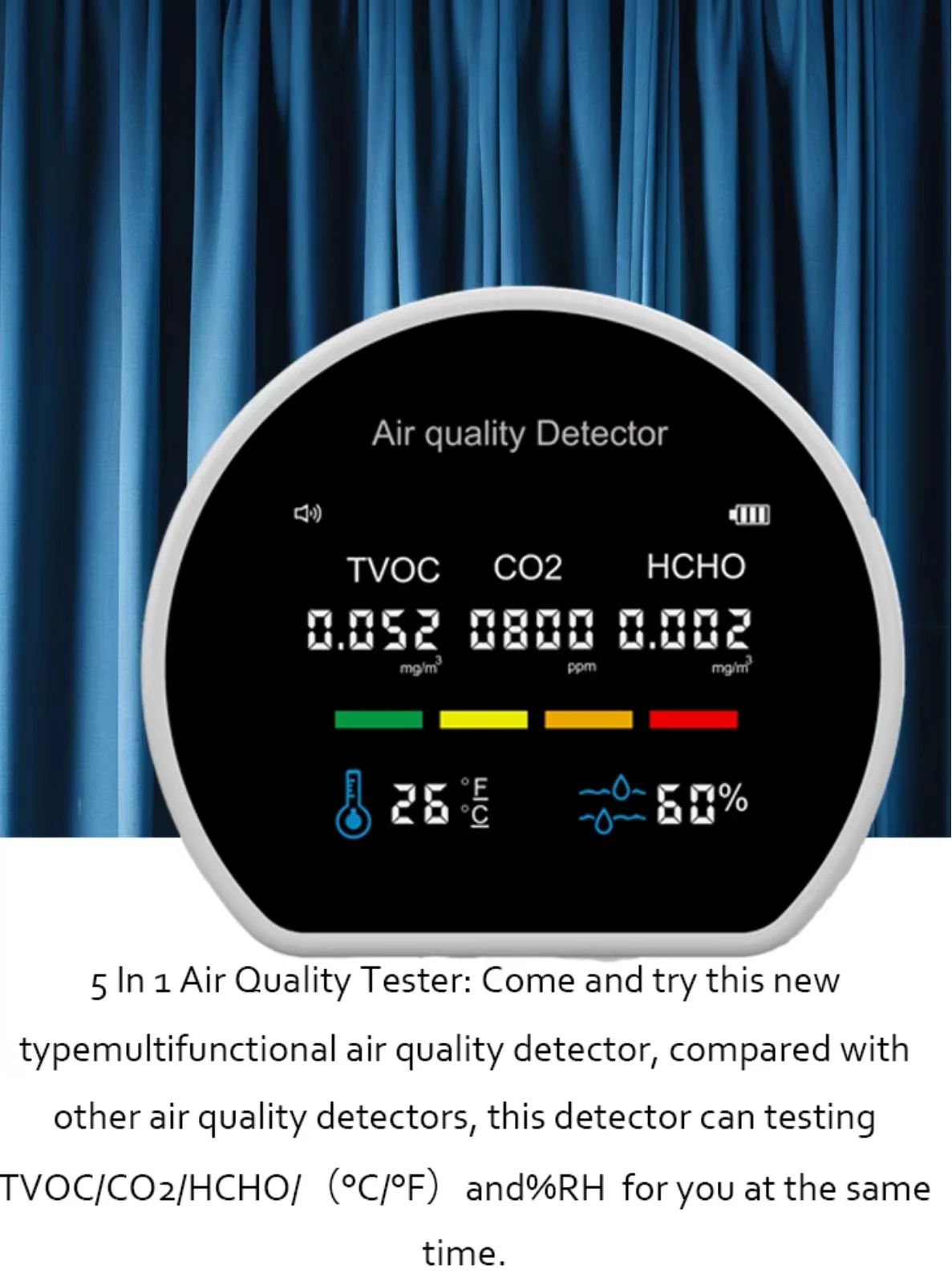 5 in1 Air Quality Monitor Multifunctional Automatic Display Indoor Office Wall Hanging Screen Display Air Detector Purifier