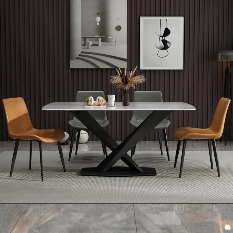 WESOME Modern Dining Room Furniture High-Quality White Marble Round Dining Table With Stainless Steel Base