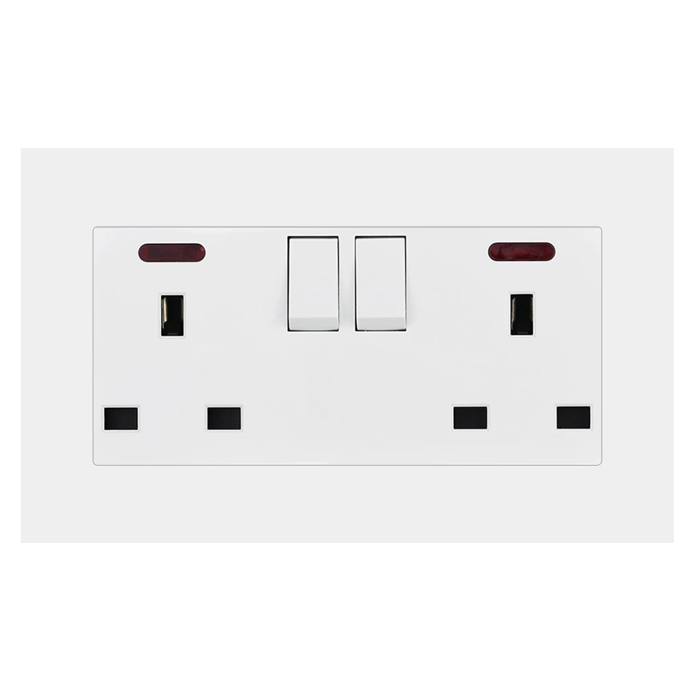 UK double socket with high quality PC panel and 2 gang universal 3 pin wall socket,146*86 mm,max250V,13A amp