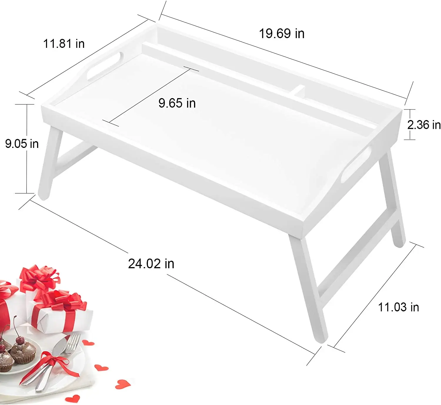 Bed Tray Folding Legs with Handles Breakfast Food Tray for Sofa Eating,Drawing,Platters  Serving Lap Desk Snack Tray White