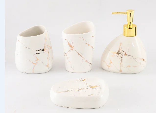 White or Black with gold 4pcs ceramic bath set Decoration Four piece Bath Set Accessories gift bath set