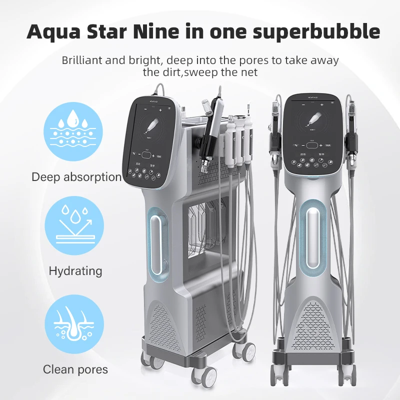 NV-WB09 NewFace Hydra Machine 9 In 1 H2o2 Oxygenation Glow Skin Care Aqua Peel Microdermabrasion Beauty Facial Equipment
