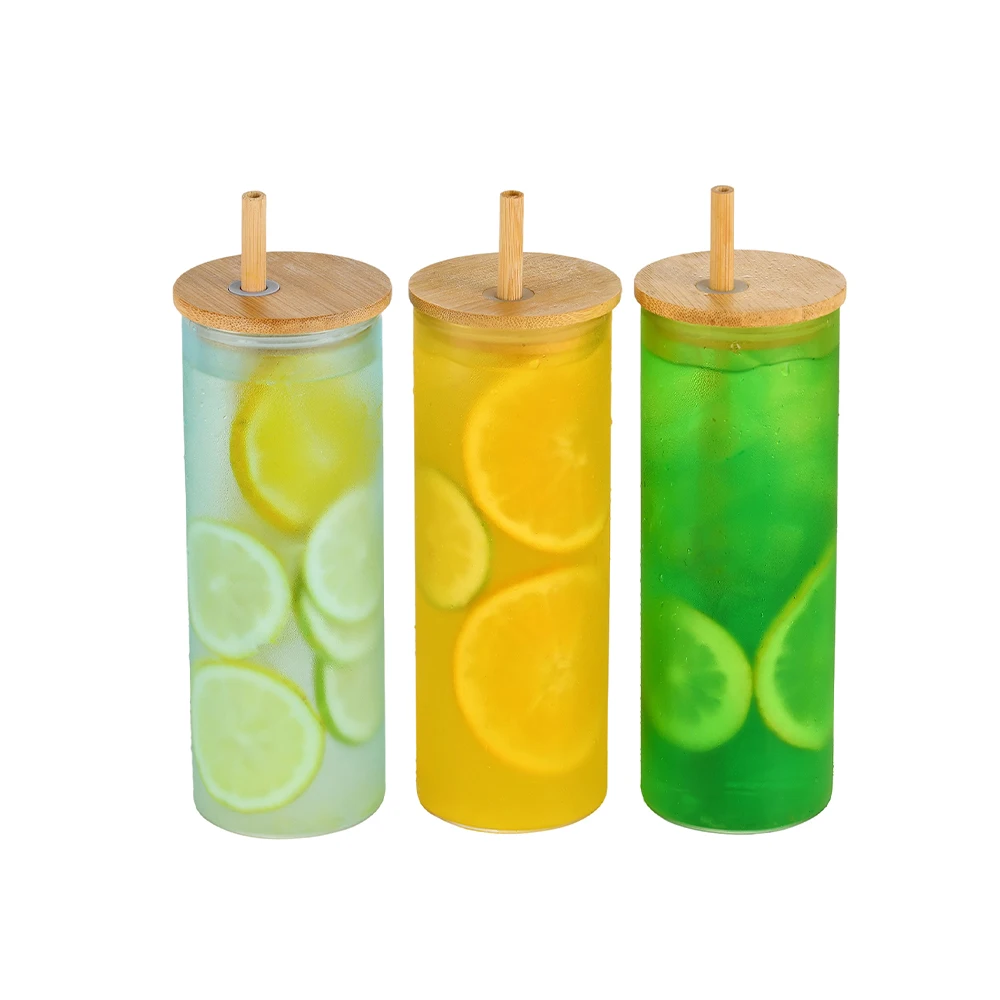 Ultra-Low Shipping Cost Blank Transparent Juice Milk Glass Can Cup With Bamboo Lid And Straw