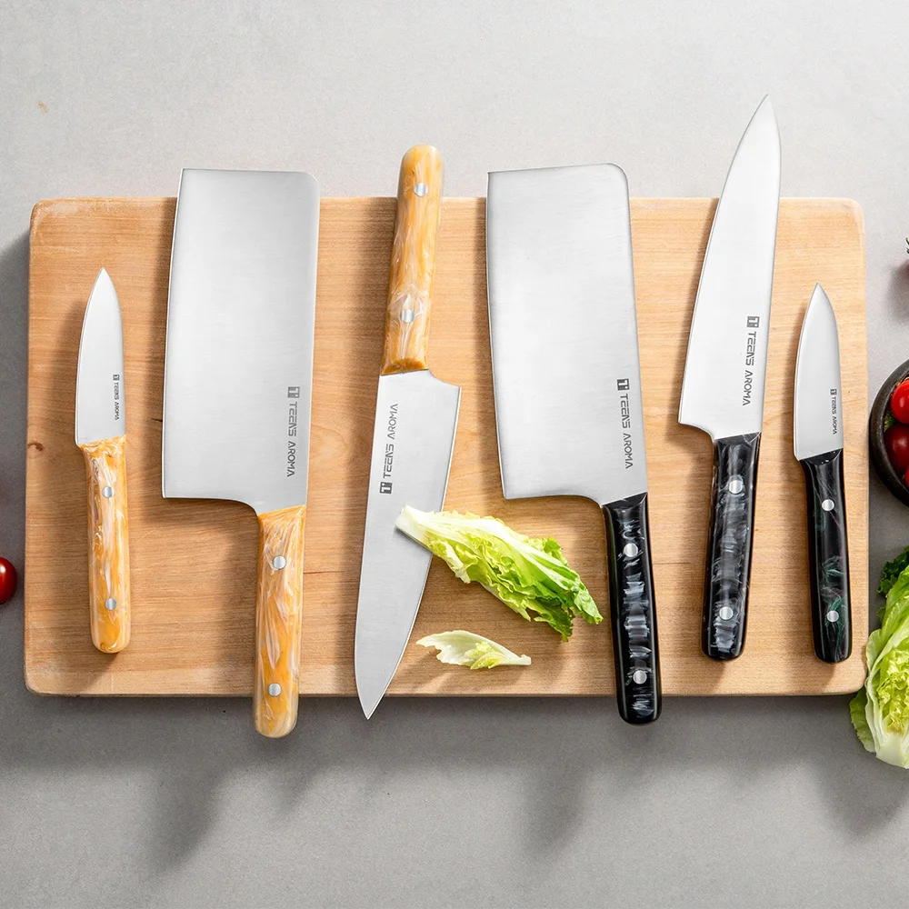 New Design Chinese Vegetable Cleaver Knives Acrylic Handle Kitchen Chopping Knife Set