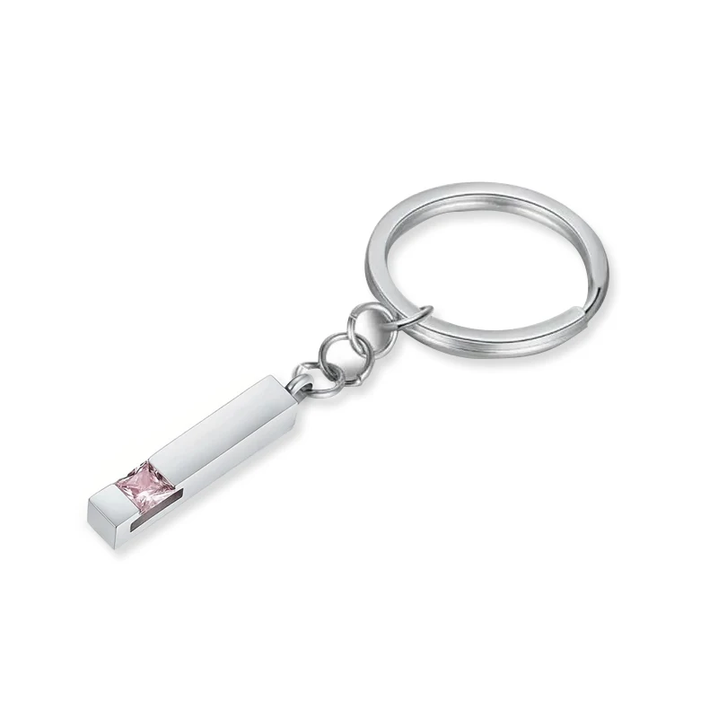 Square pillar Urn Keychain for Ashes Cremation Jewelry for Ashes Stainless Steel Ashes Key chain for Men Women Crystal Cremation