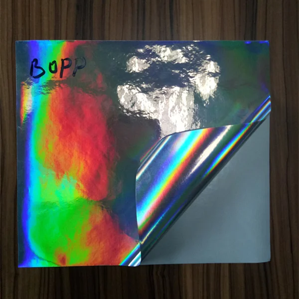 holographic stickers film custom size pattern color self adhesive cold lamination film roll