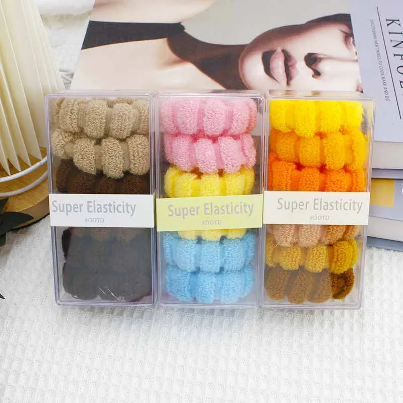 Wholesale of autumn and winter plush hair accessories candy colored rubber bands ponytails hair ties boxed