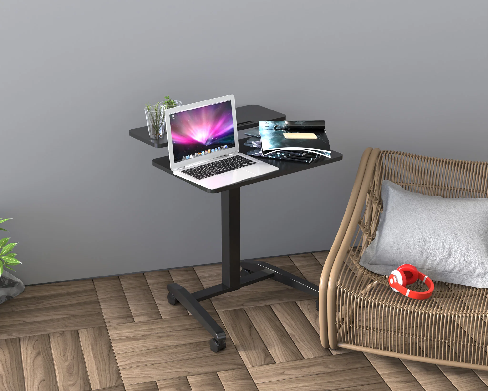 V-mounts Home Office Gas Spring  Mobile Lift Computer/Laptop Desk With Double Layered Table Panel VM-FA114