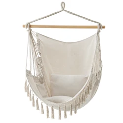 Оптовая продажа, тканевое подвесное кресло-качели для улицы, крытого балкона, патио, качели-гамаки с кисточкой и подушкой