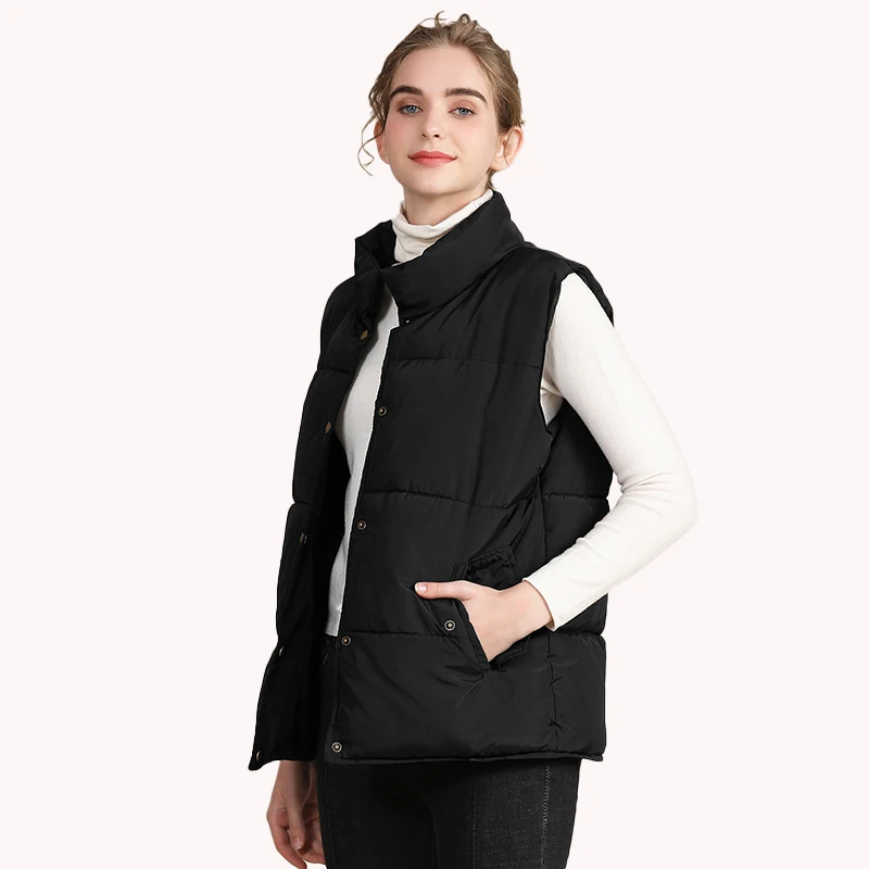 
New European and American plus-size cotton waistcoat for ladies with stand-up collar sleeveless cotton vest with jacket clip 
