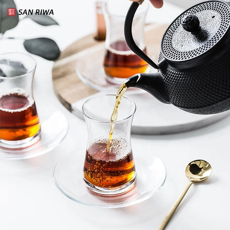 Turkish Tea Glasses and Saucers Set High Borosilicate Glass Arabic Persian Tea Cups (4oz/120ml)