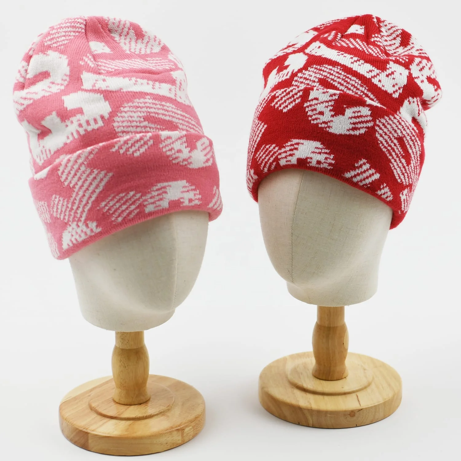 Skull fisherman beanie hats custom logo y2k streetwear jacquard all over print character graphic warm thick knit hats