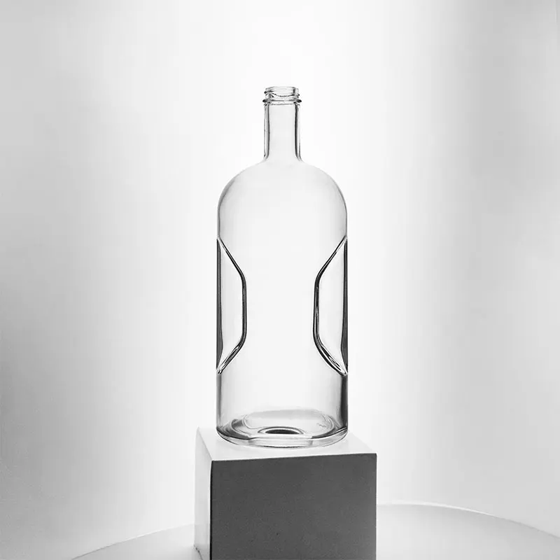 Rounded 1750 ml Flint Liquor Glass Bottle for Bordeaux Vodka with Pinch Grip Handle 33-400 TE Neck