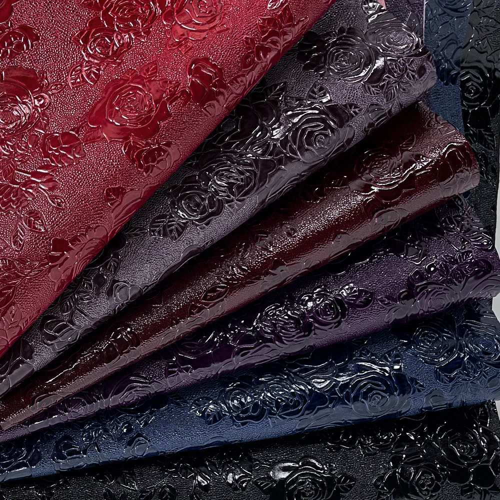 0.9mm Rose Embossed Artificial Leather Waterproof Faux Leather Cotton Fabric Sewable Material