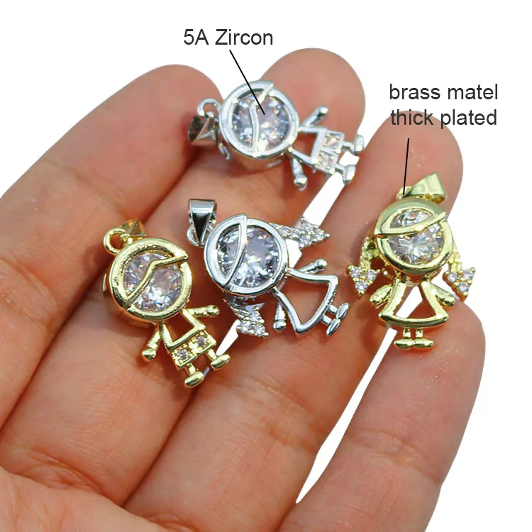 CZ8882 Bling 18k Gold Silver CZ Cubic Zirconia Girl and Boy Kids Best Friend Couple Charms for Bracelet Earring Jewelry Making