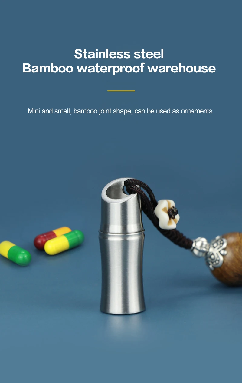 Stainless steel metal pill box round bamboo shape waterproof Moisture-proof sealed medicine bottle for the