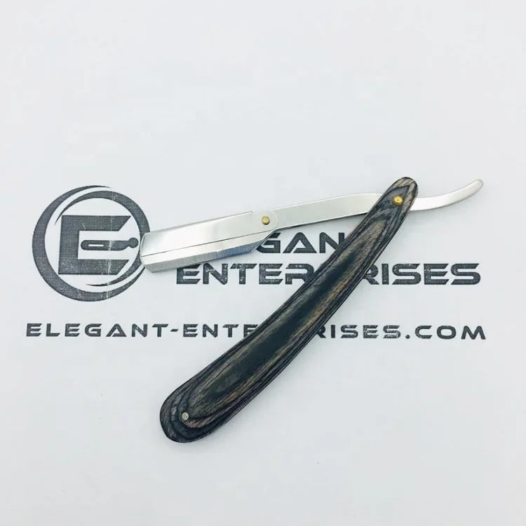 High Quality Straight Shaving Razor with wood handle, Black Pakka wood handle barber razor with custom brand name