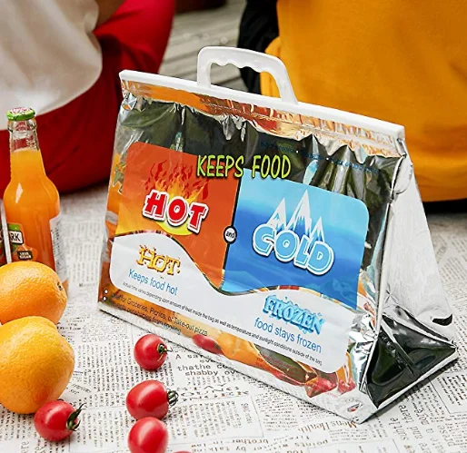 Large Thermal Insulated Food Carry Bag Hot Cold Insulated Foil Grocery Bag Aluminum Foil Customized Branded Insulated Packaging