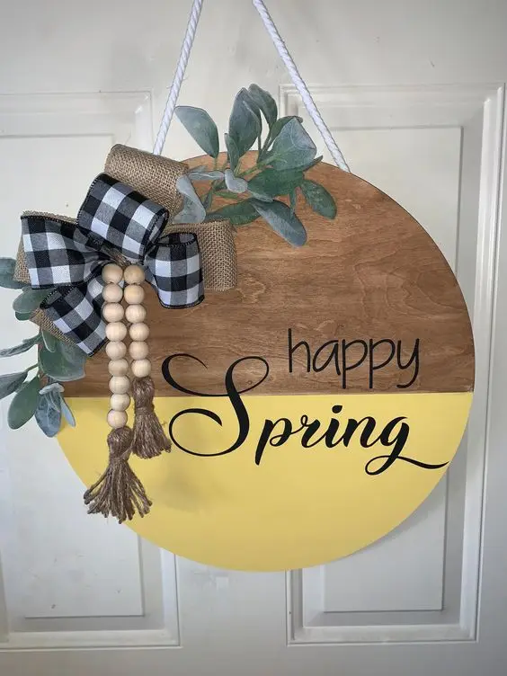 Wall Decor Wooden Rustic Welcome sign Round Wall Art hanging sign board  wood bead garland farmhouse with Tassels