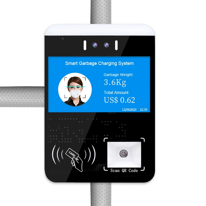 Терминал для сбора мусора с распознаванием лиц с кодом NFC/QR/GPS/голосовой трансляцией для смарт-сортировочных контейнеров