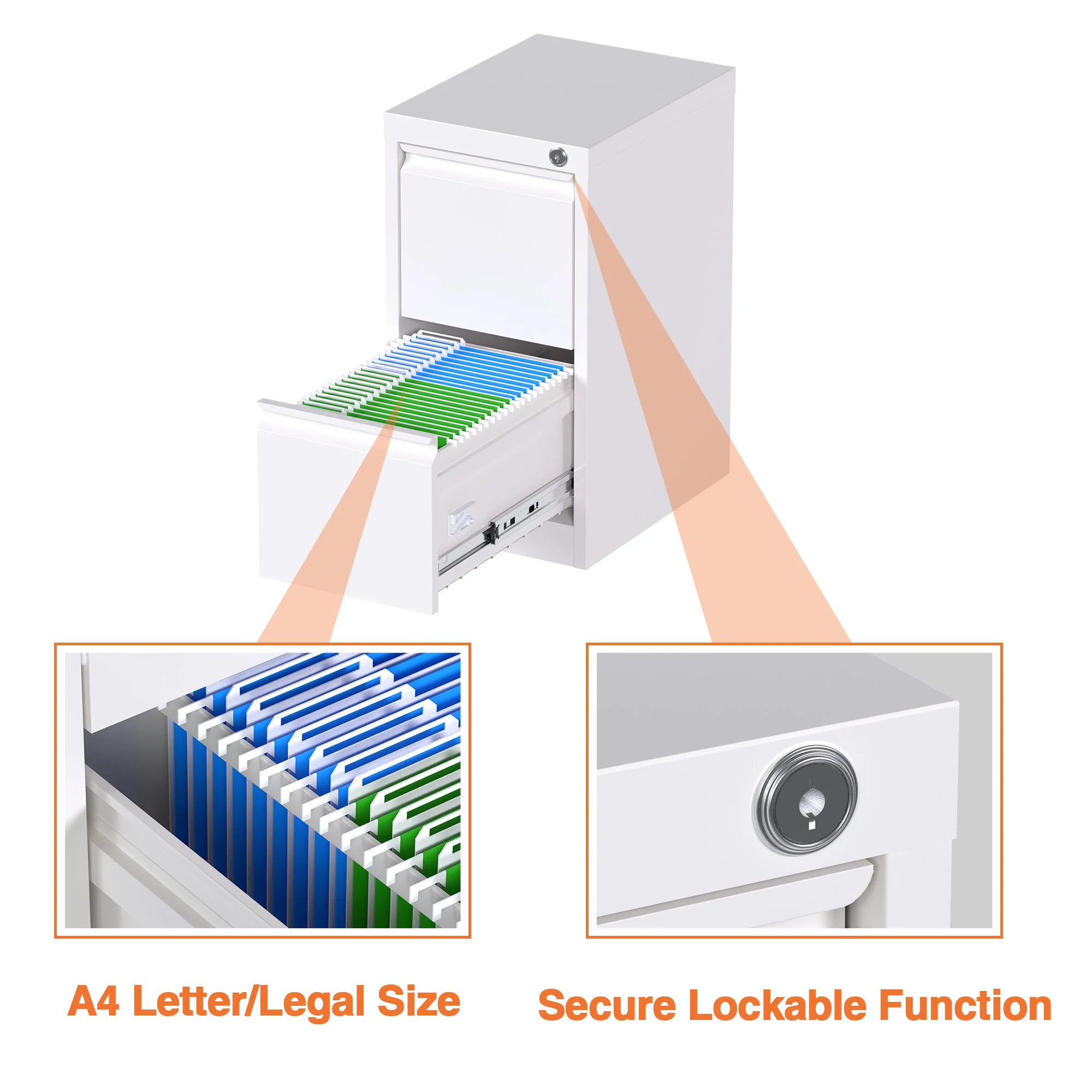 Fashionable and Versatile Vertical Metal File Cabinet White Storage cabinet 2 Drawers Cabinet Office Use