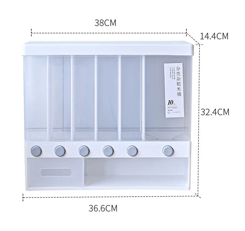  Hot selling Wall Mounted Divided Rice and Cereal Dispenser 10 KG Plastic Automatic Damp-proof Racks Sealed grain Storage