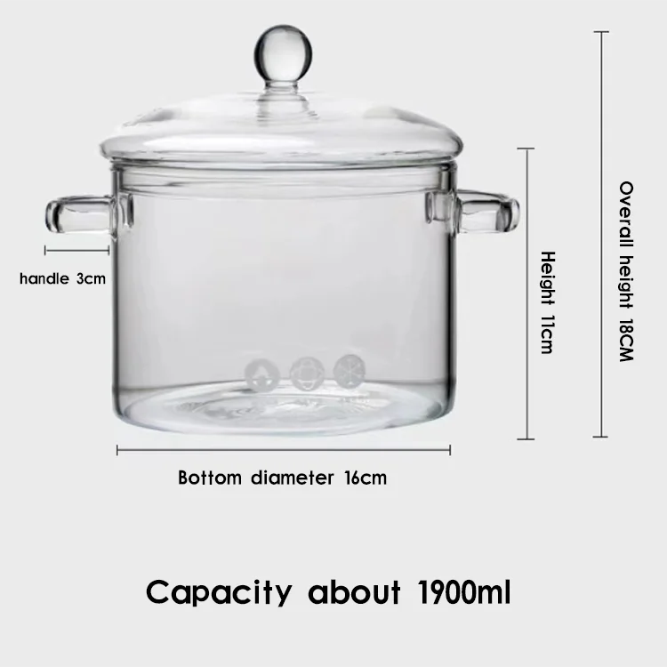 Transparent open fire safe multi-size heat-resistant glass cooking pot