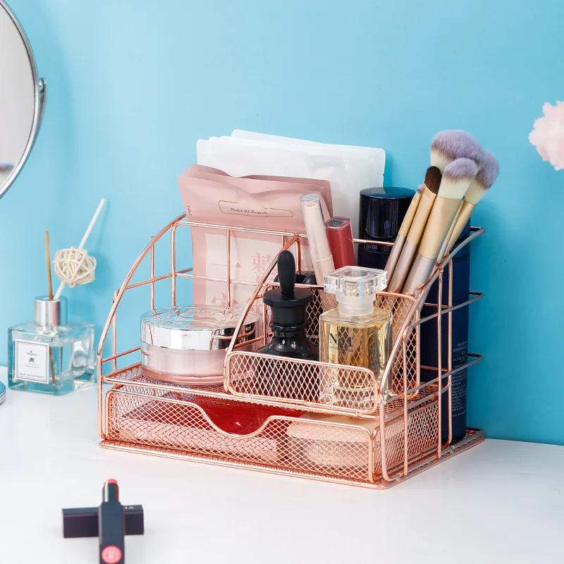 Mesh 3-Tier Letter Tray Desk Organizer with 5 Vertical File Holders Paper Desktop File Folder Stationery Organizer for Storage