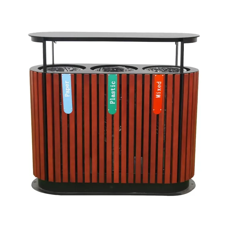 outdoor wood classified recycling dustbin outside waste sorting bin park street large garbage trash can litter bins manufactures
