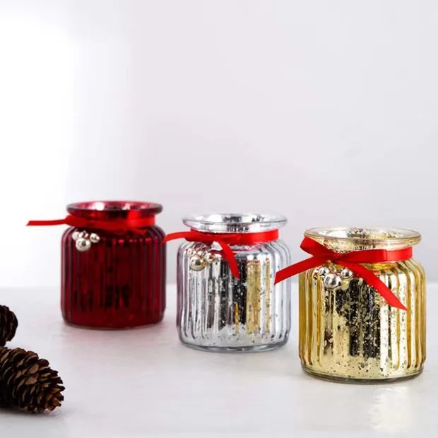 Candle Jar Empty Glass with Bamboo Lid Wholesale Colorful Print Handmade Silk Metal Cylinder