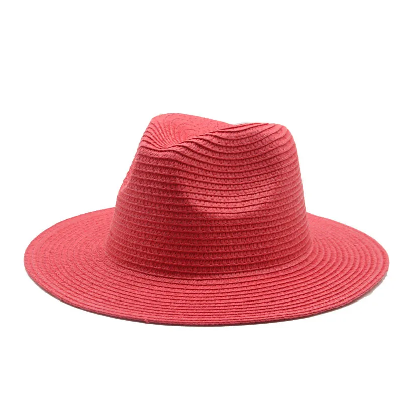 Wholesale Outdoor Traveling Wide Brim Solid Color Fedora Caps Paper Panama Hat Blank Women Summer Straw Hats