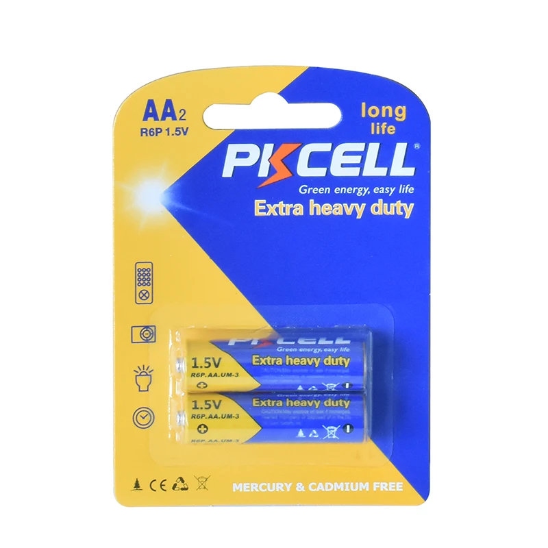 Лидер продаж 2 шт. в блистерной упаковке Экстра сверхмощная батарея PKCELL AA R6 1 5